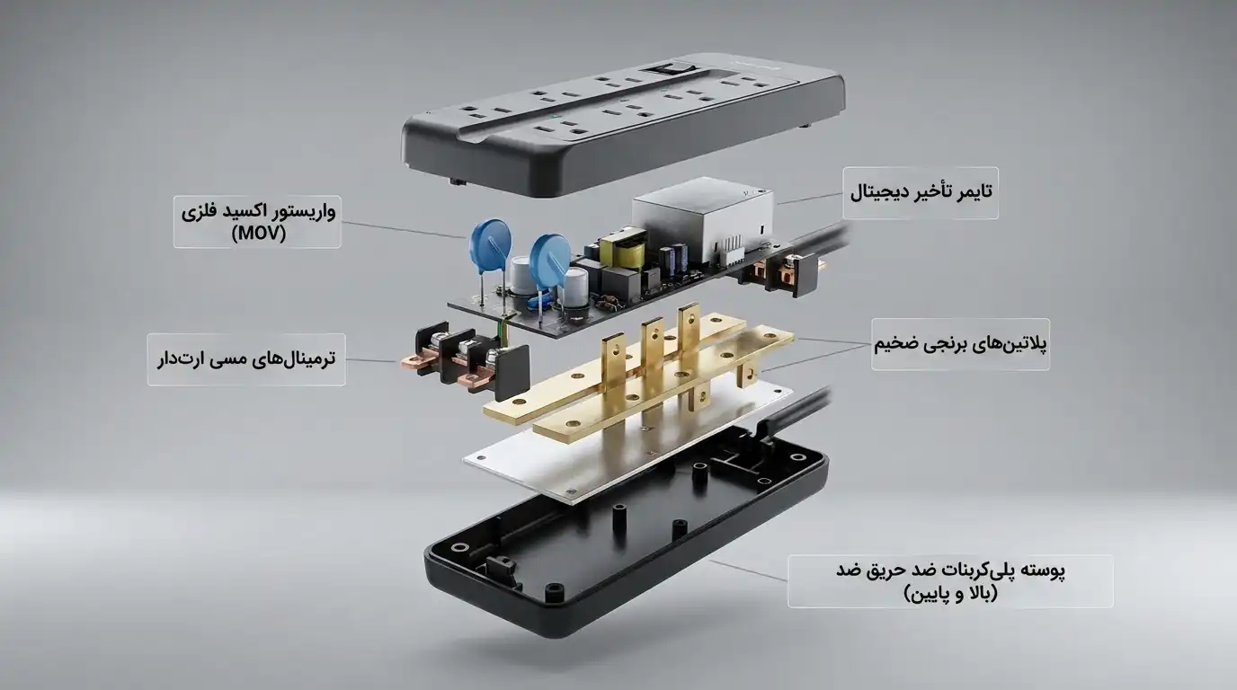 قطعات داخلی، رتبه ژول و سیم ارت در محافظ برق استاندارد کامپیوتر