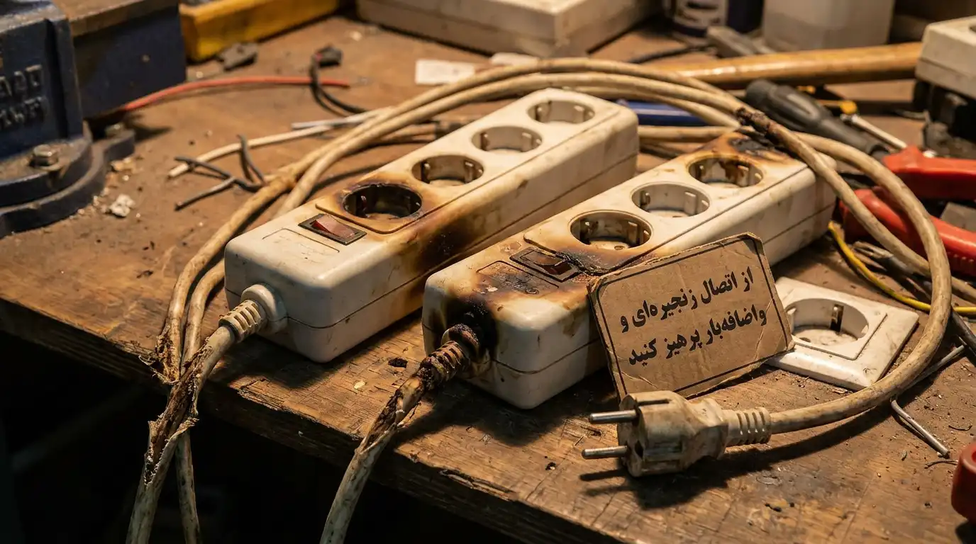 داغ‌شدن پریز چندراهی و هشدار درباره اضافه‌بار محافظ برق.